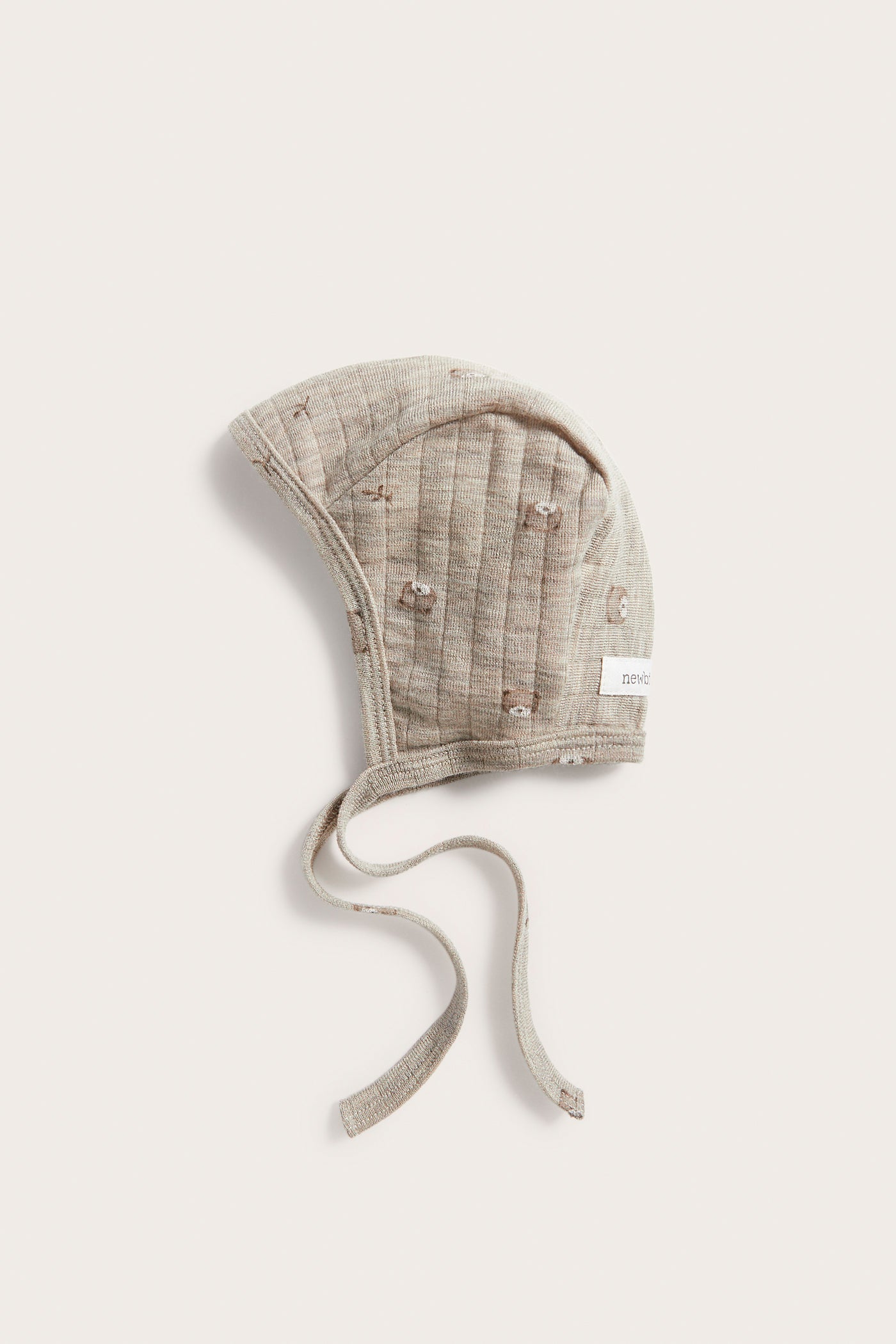 Baby beige teddy bear bonnet