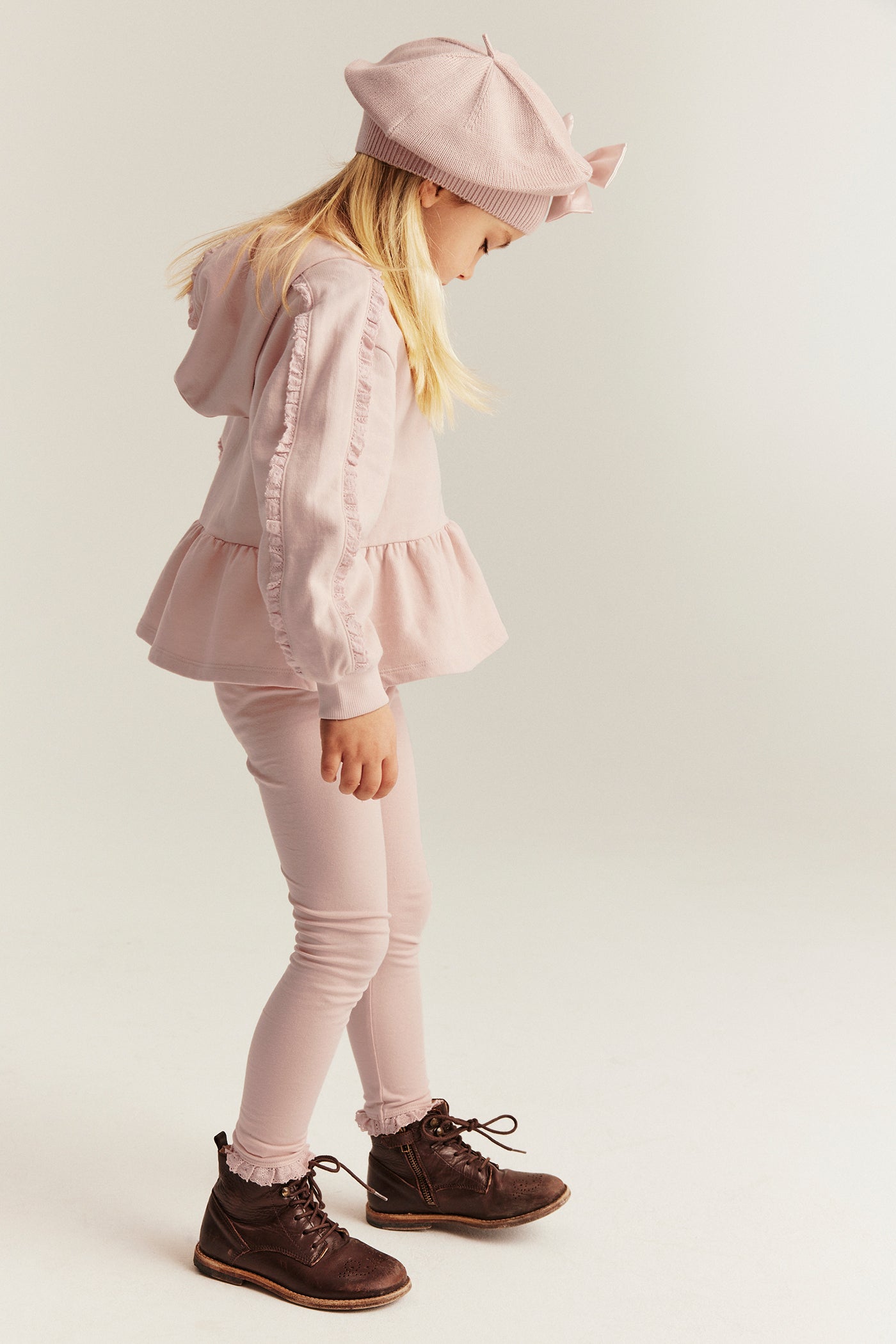 Kids' pink basic leggings with lace