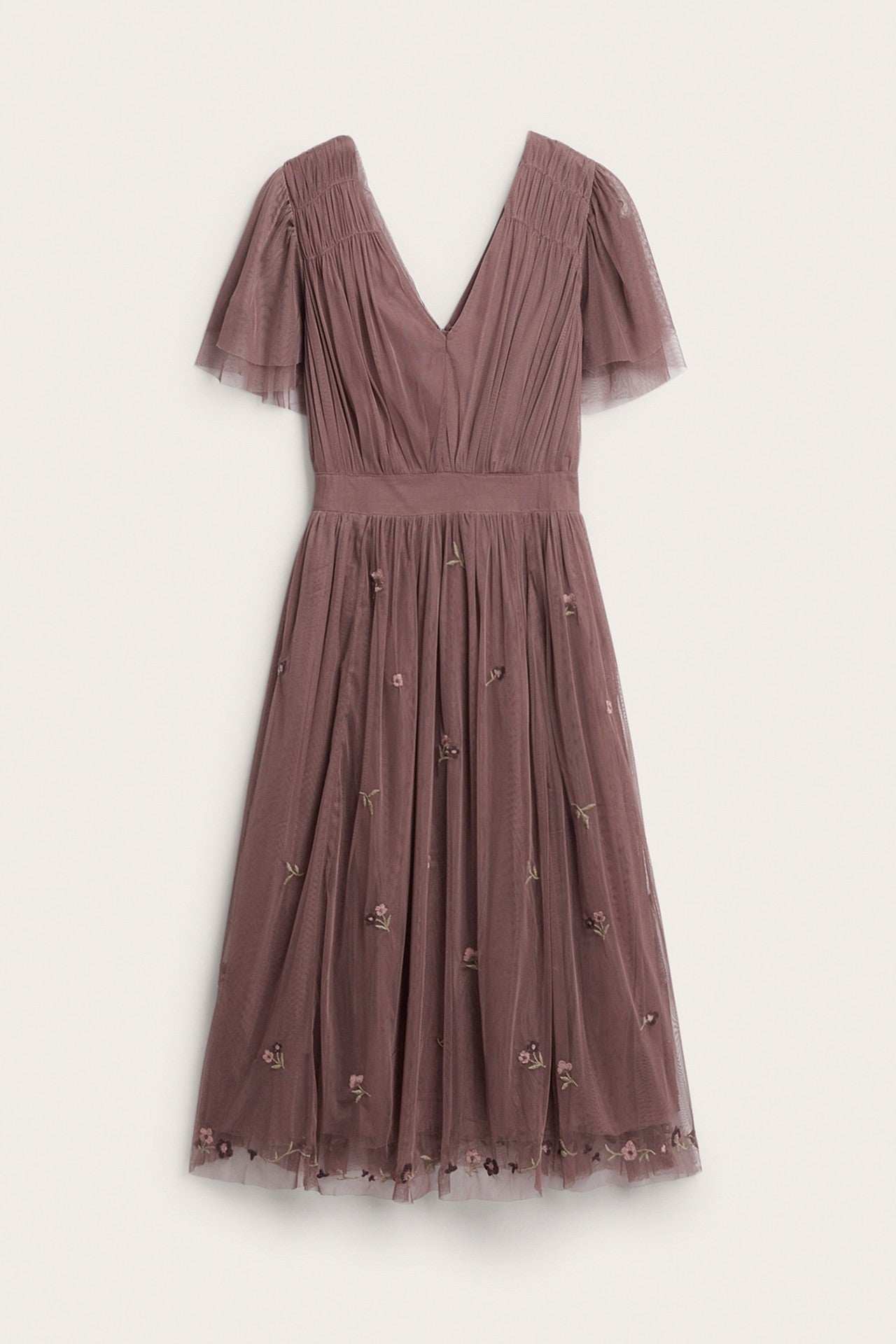 Women's pink floral mesh dress with embroidery