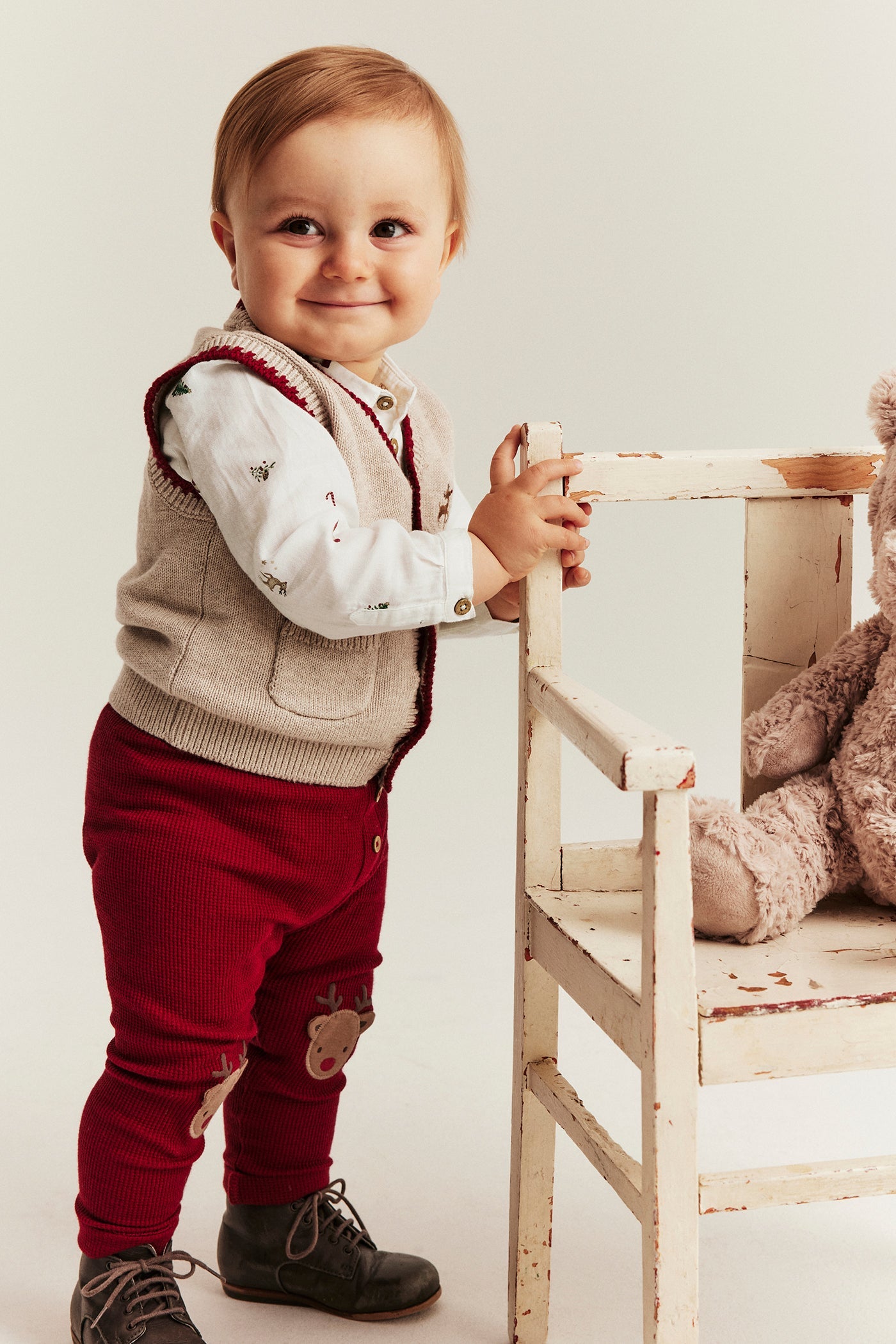 Baby white shirt bodysuit with Christmas print