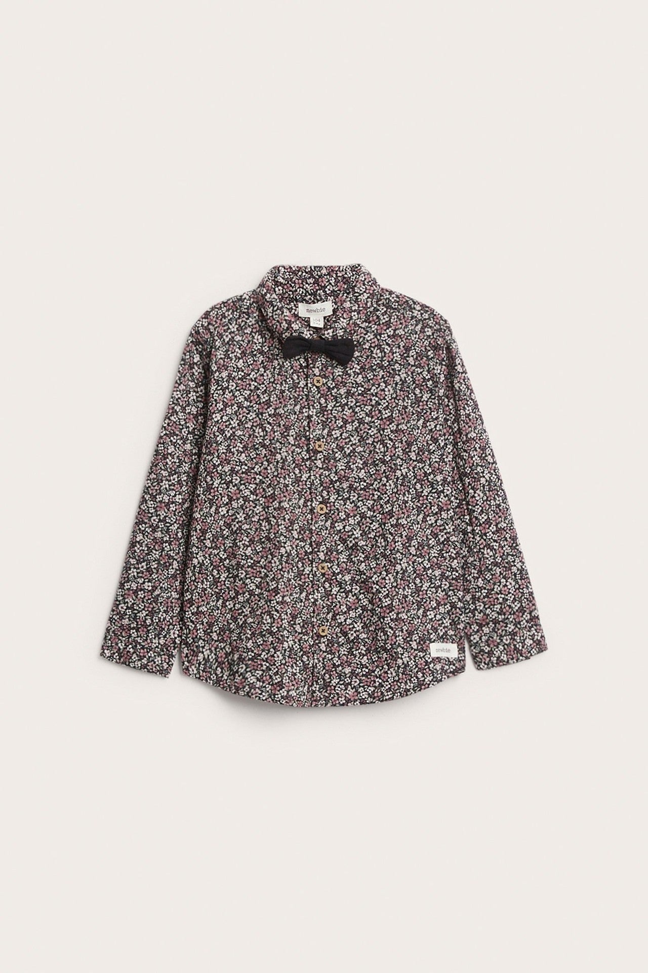 Kids black ditsy floral shirt with bow tie
