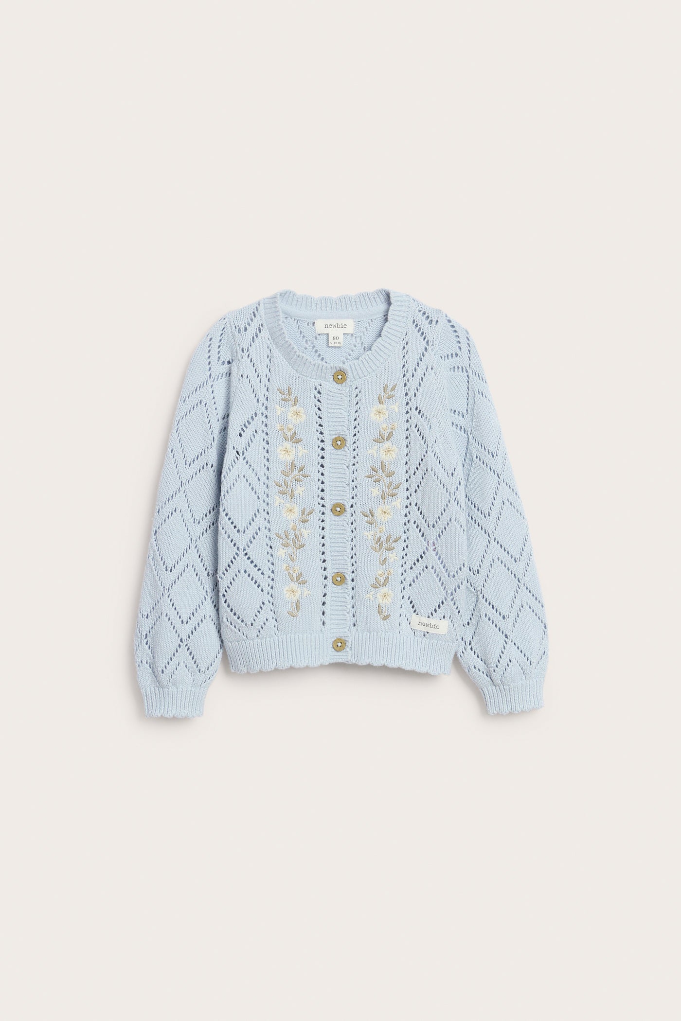 Baby blue knitted cardigan with flowers