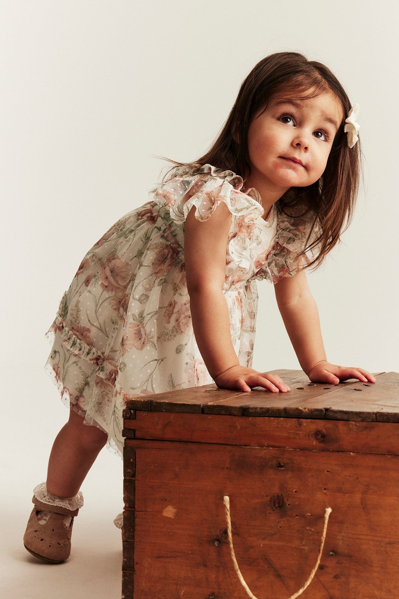 Baby white floral mesh dress