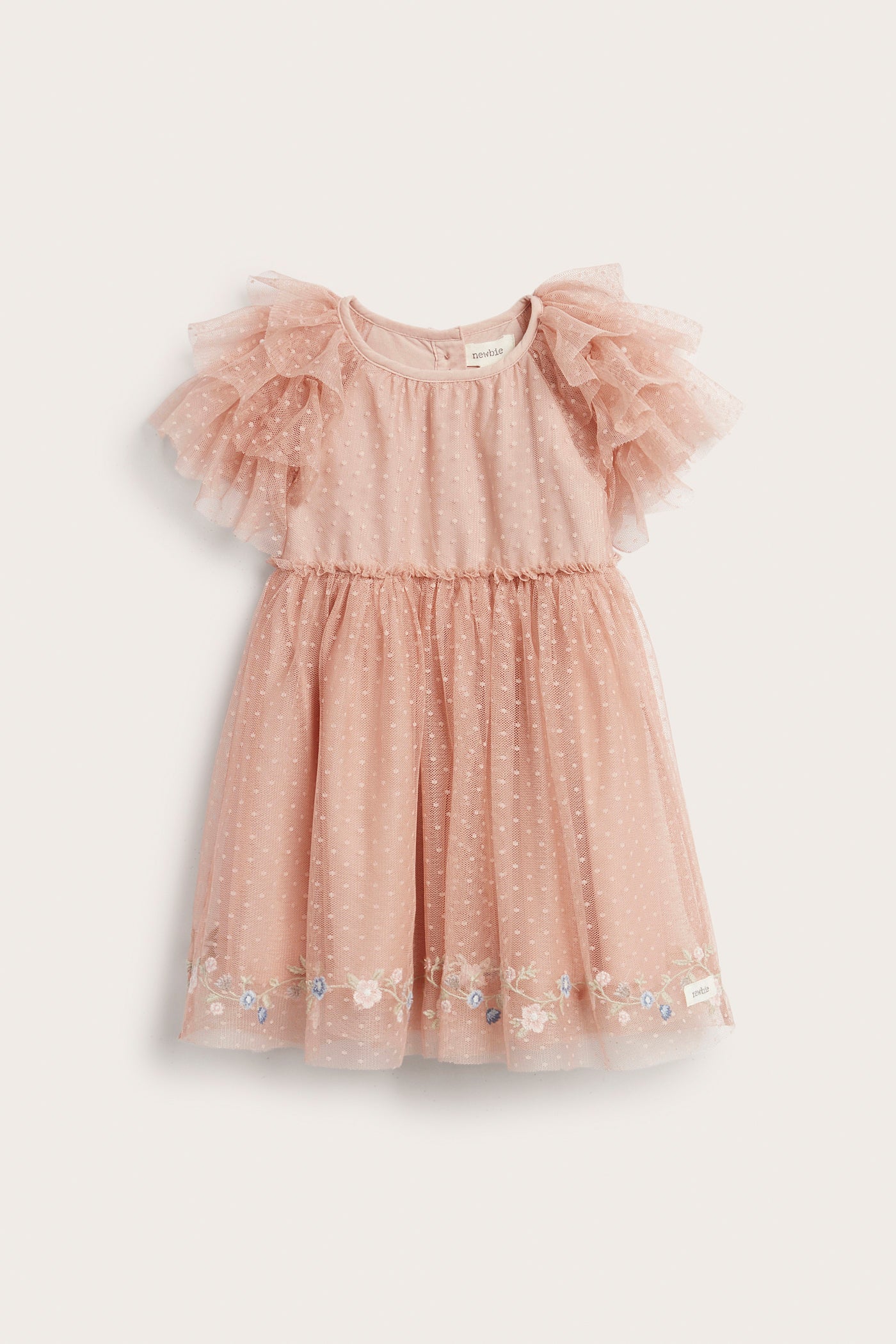 Baby pink mesh dress with ruffles