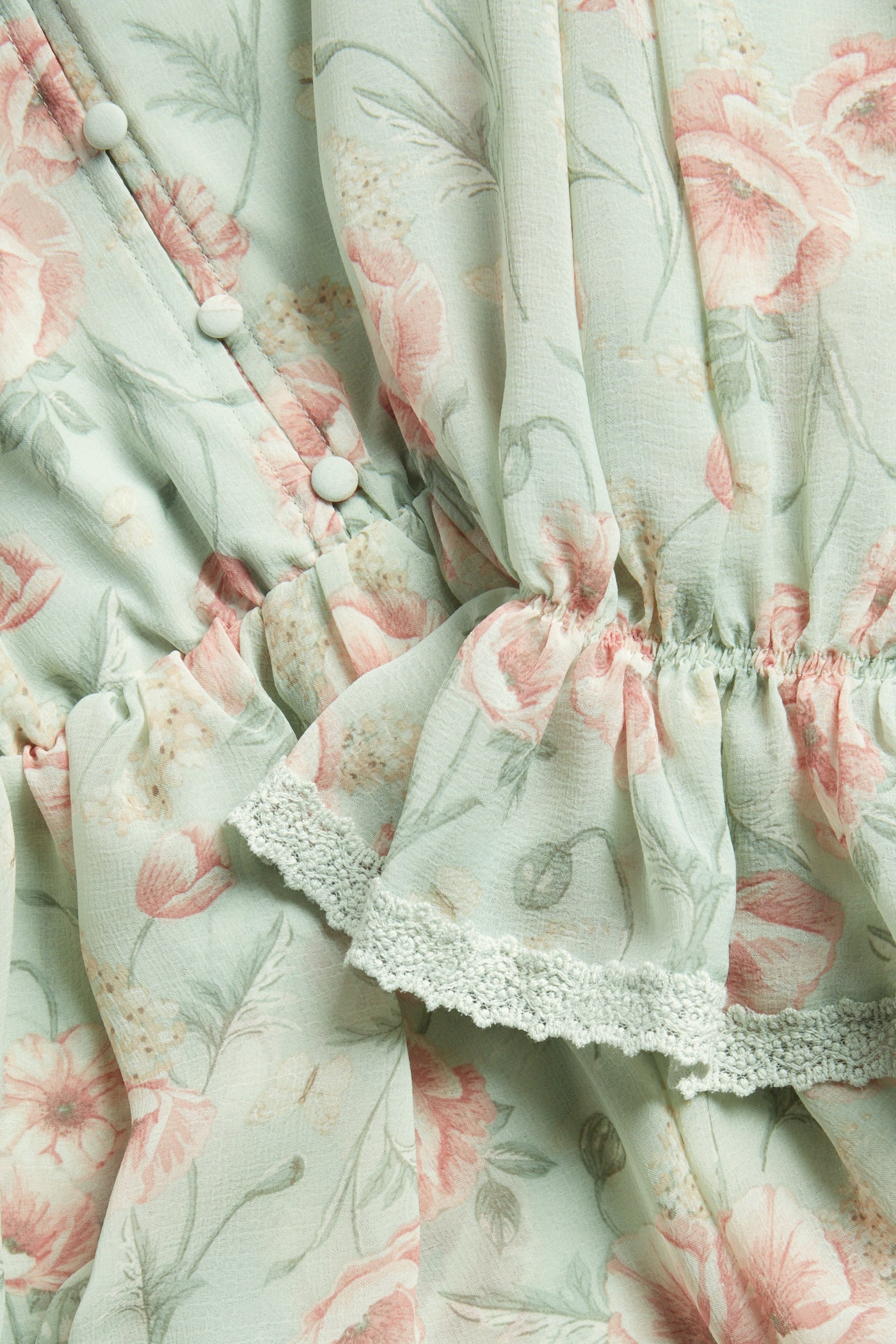 Women's green floral short chiffon dress