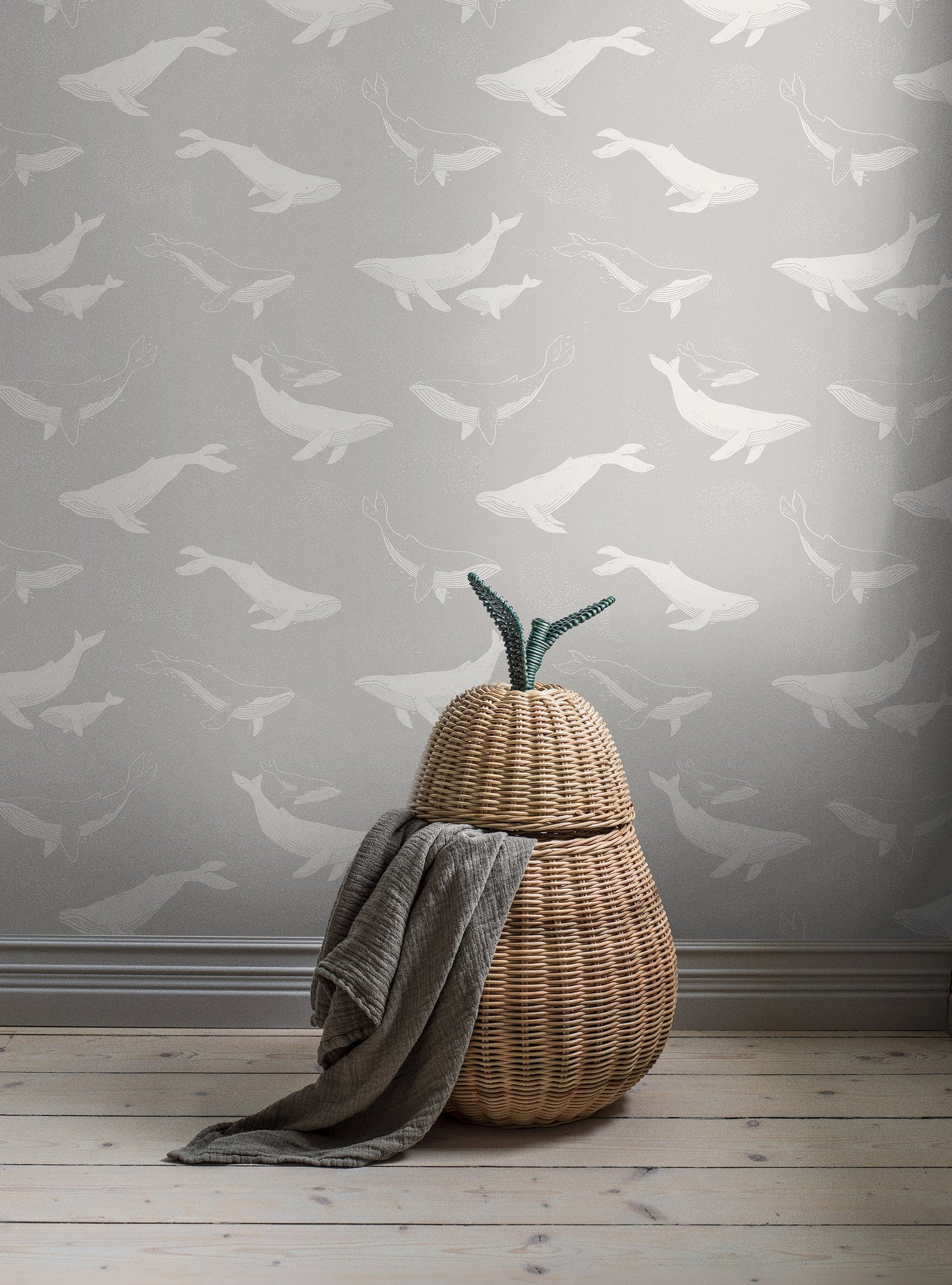 Whales grey wallpaper