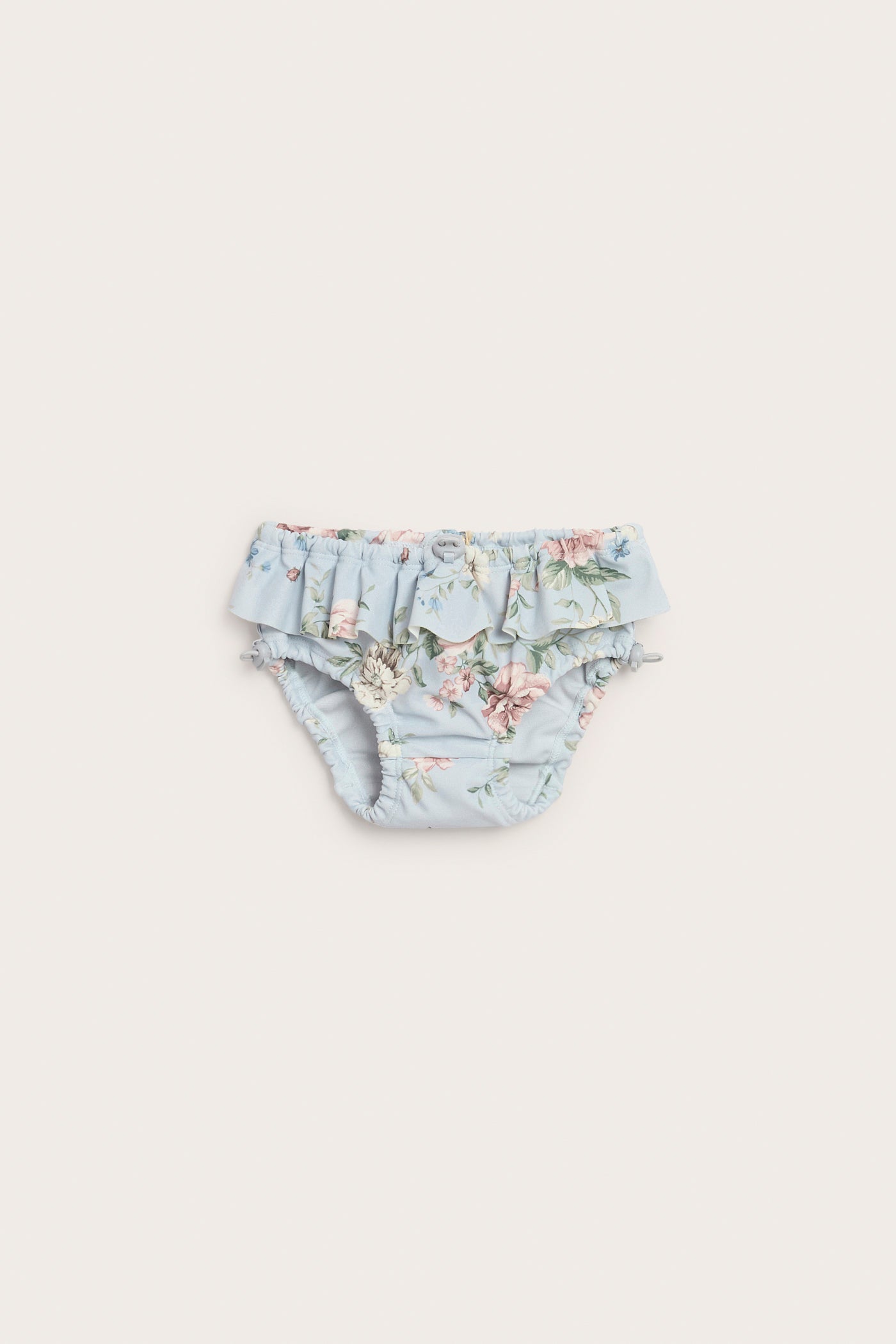 Baby blue floral swim nappy with frill