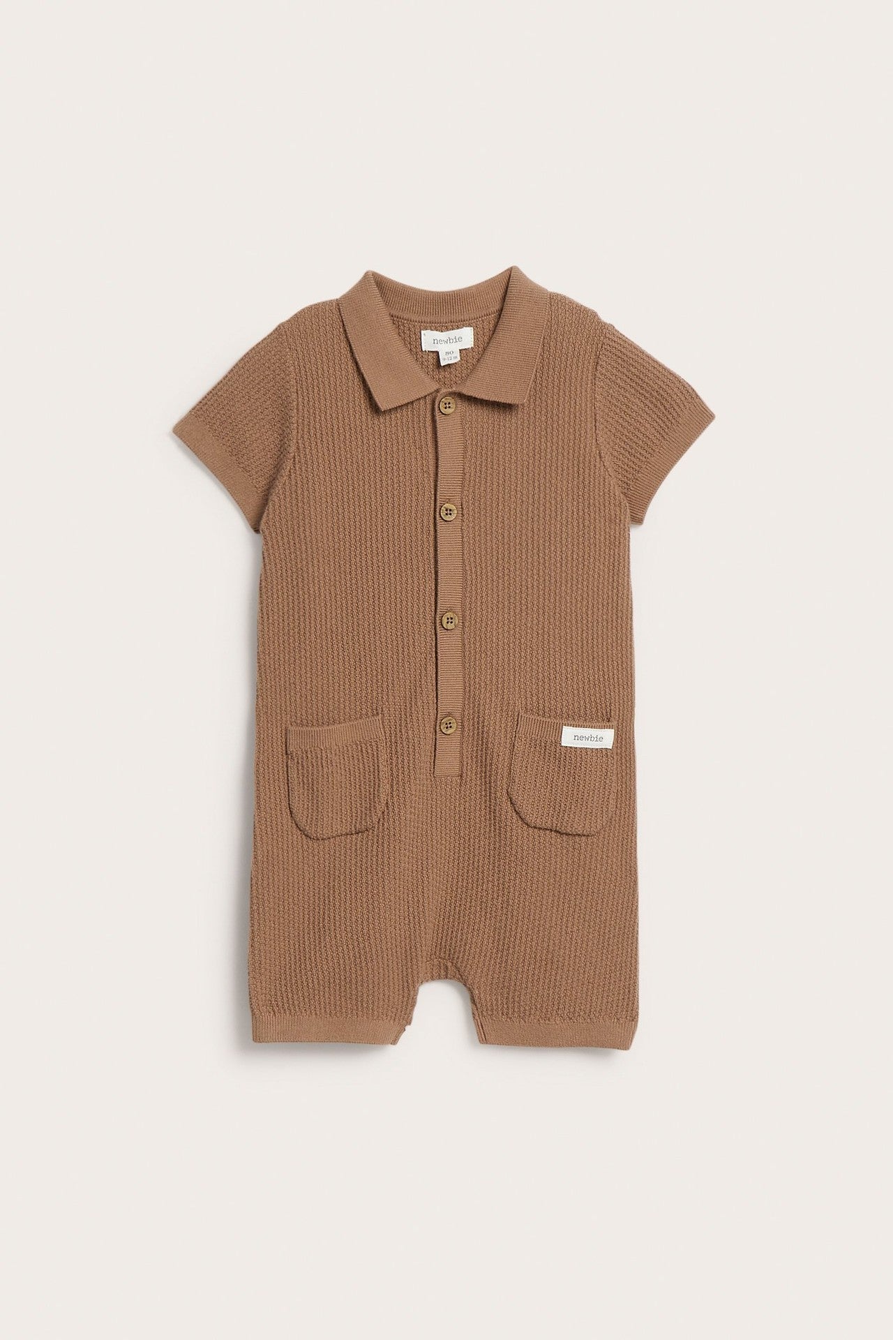 Baby brown fine-knit romper