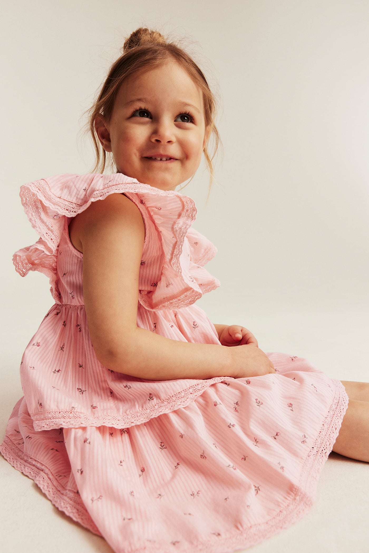 Kids pink floral frilled dress