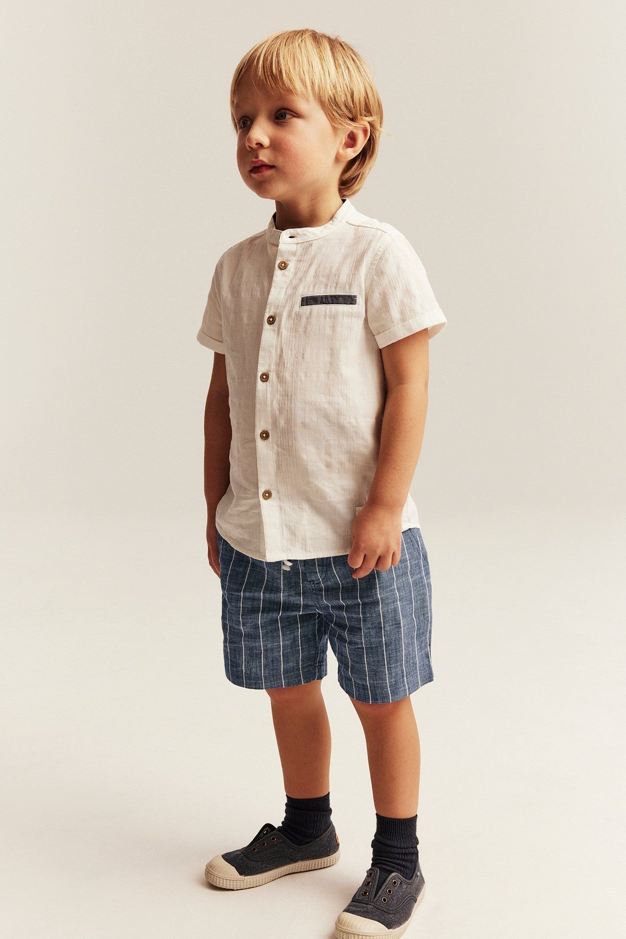Kids blue striped woven shorts