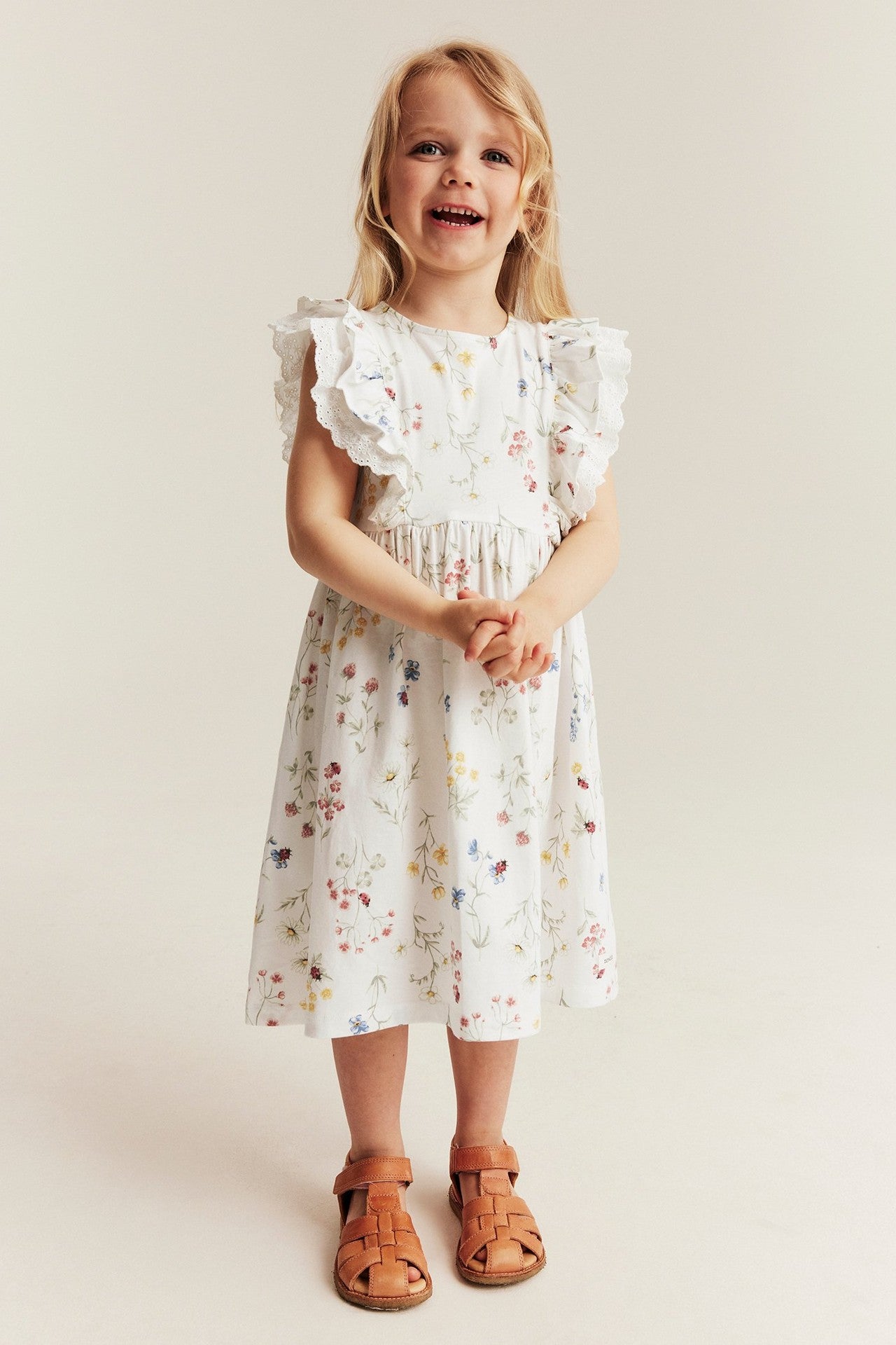 Kids white floral jersey dress