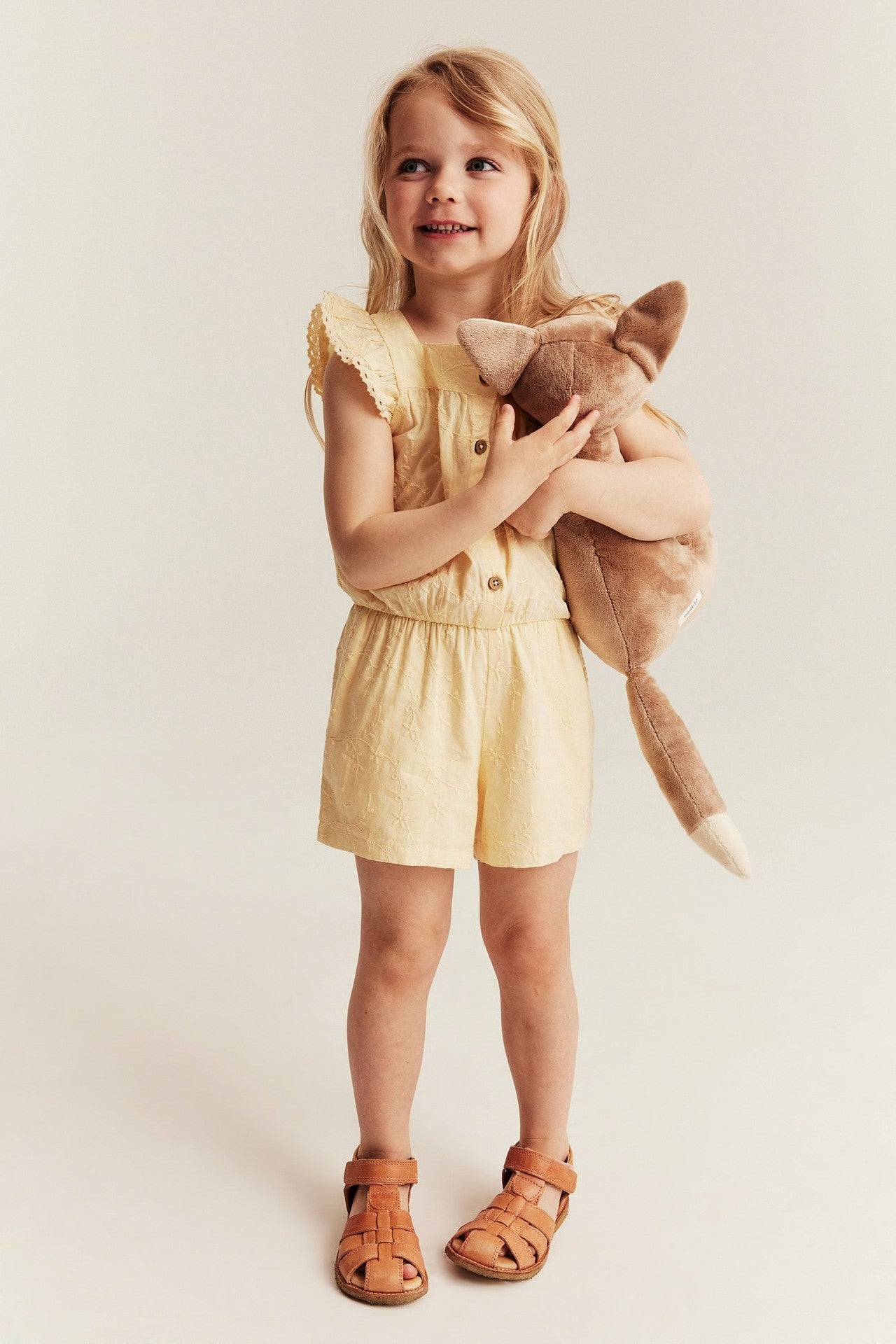 Kids yellow embroidered jumpsuit
