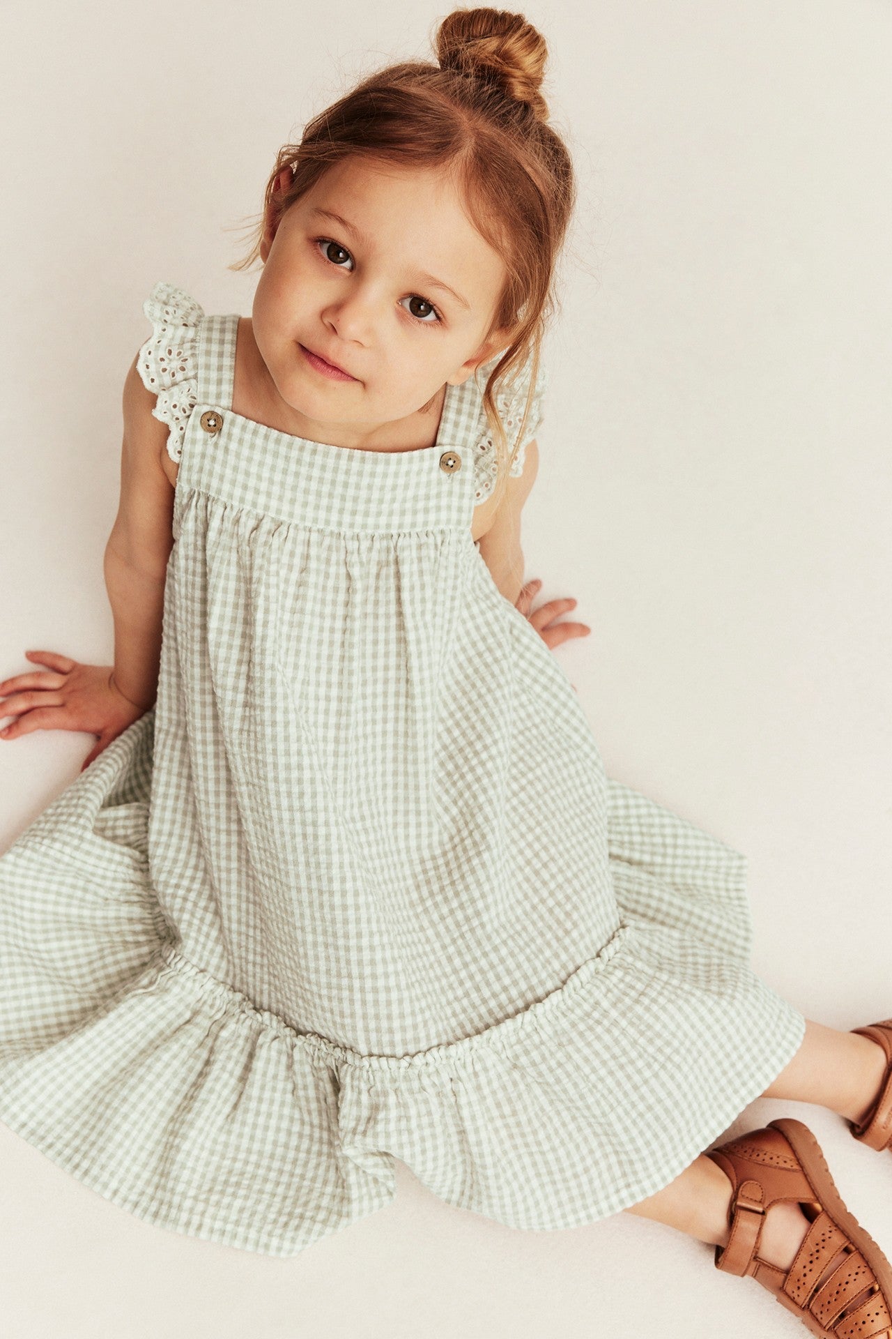 Kids green gingham woven dress