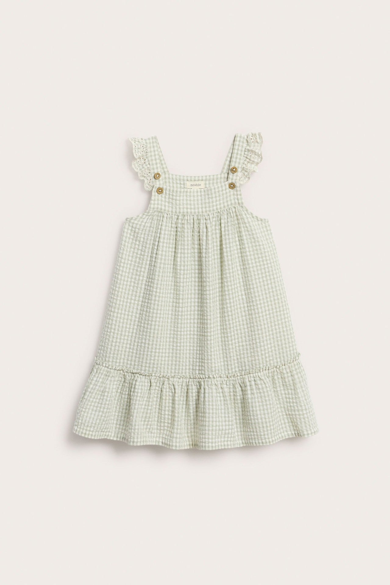Kids green gingham woven dress