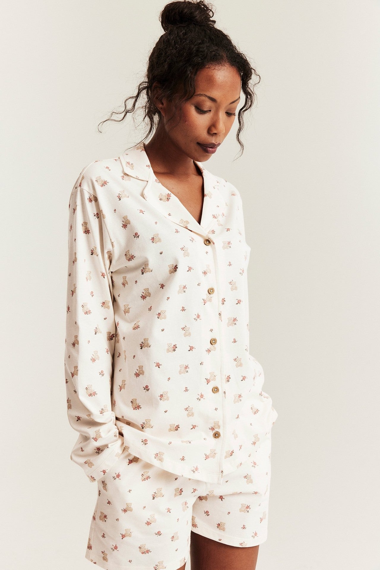 Women's white floral teddy bear pyjamas