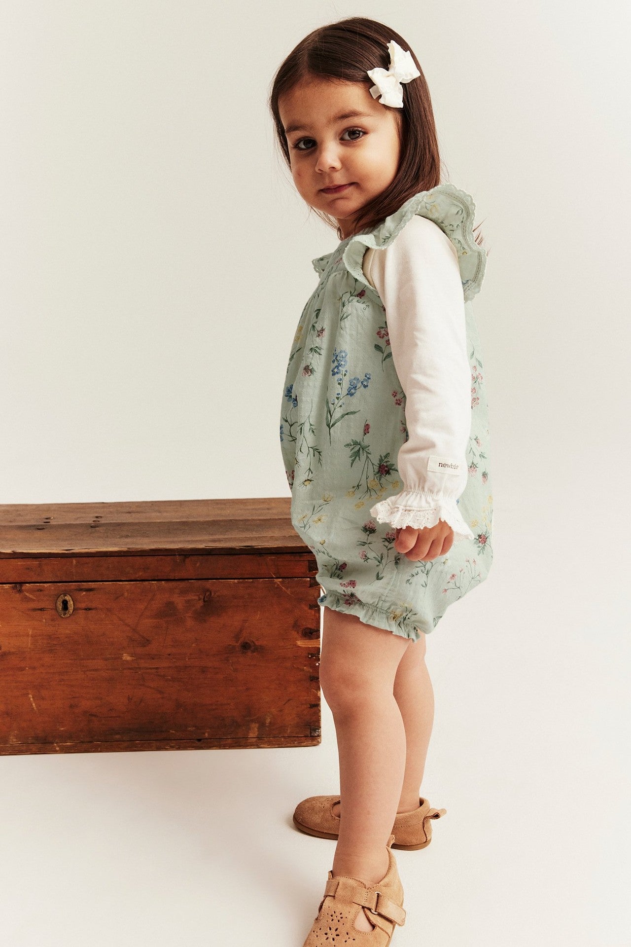 Baby green floral woven romper