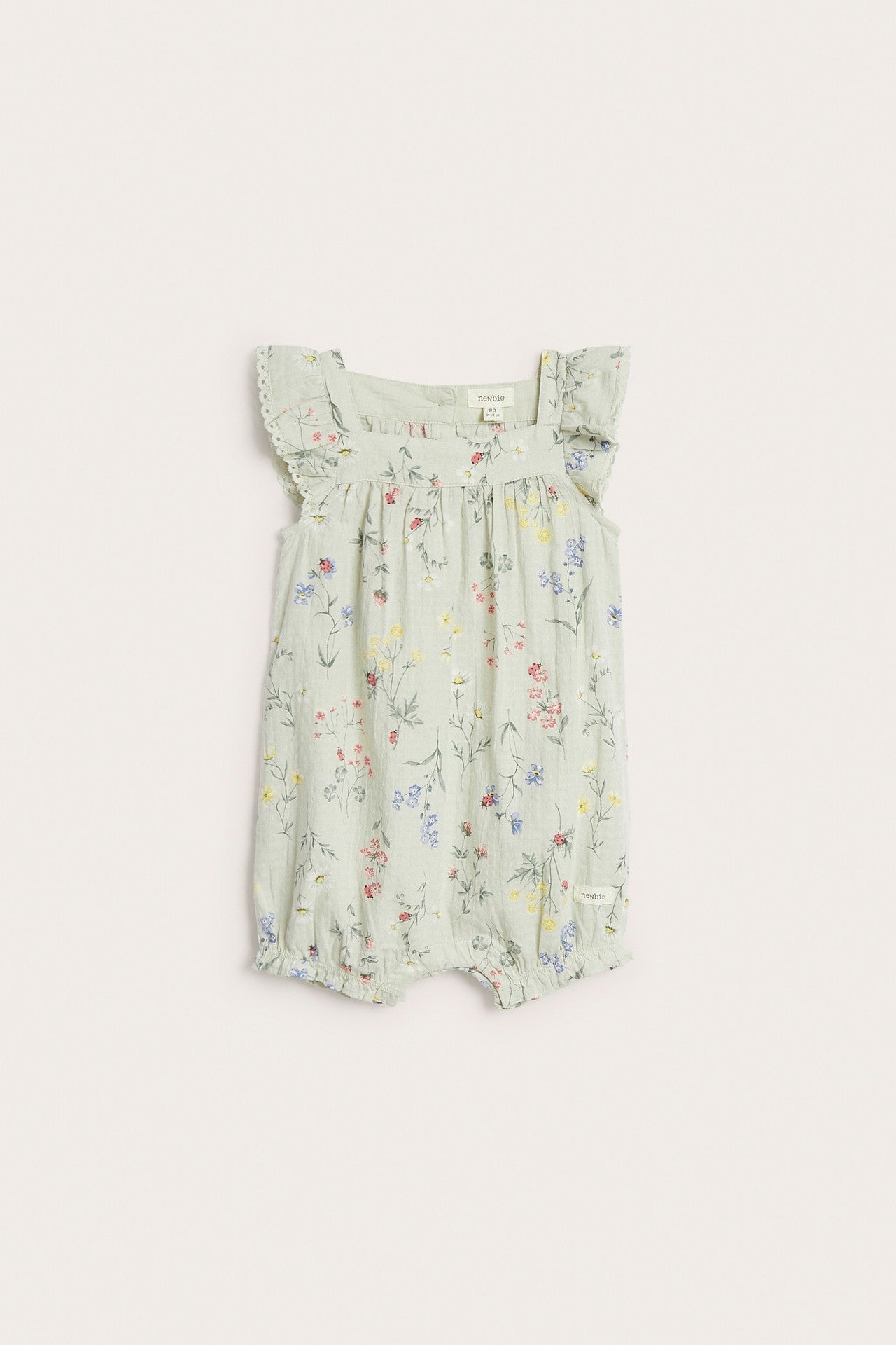 Baby green floral woven romper