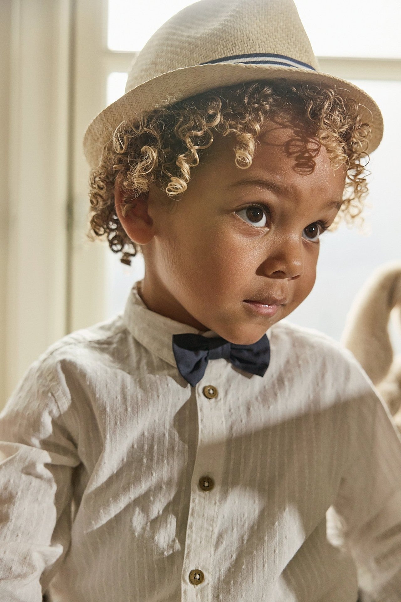 Baby straw hat with striped brim