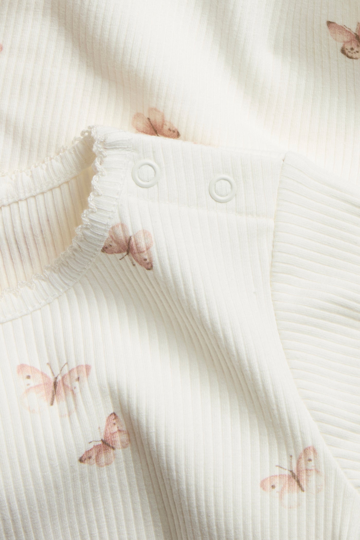 Baby white ribbed bodysuit with butterfly print