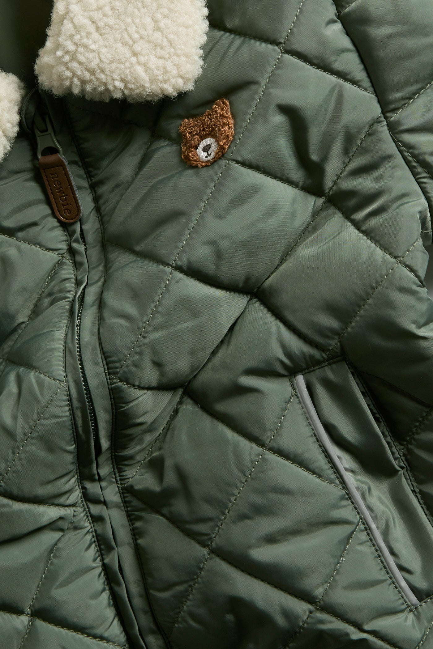 Baby & kids green quilted jacket with pile collar