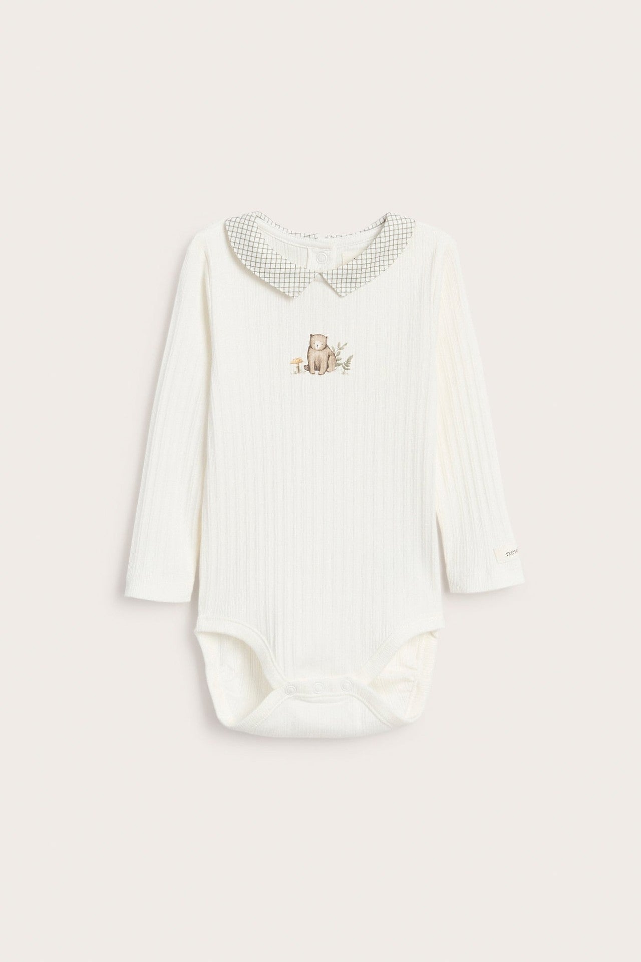 Baby bodysuit with checked collar