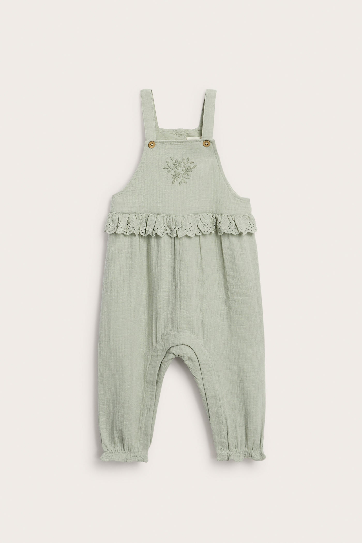 Baby dungarees with lace frill