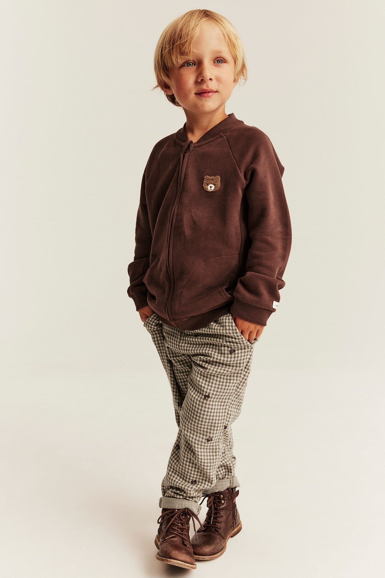 Kids checked trousers with drawstring
