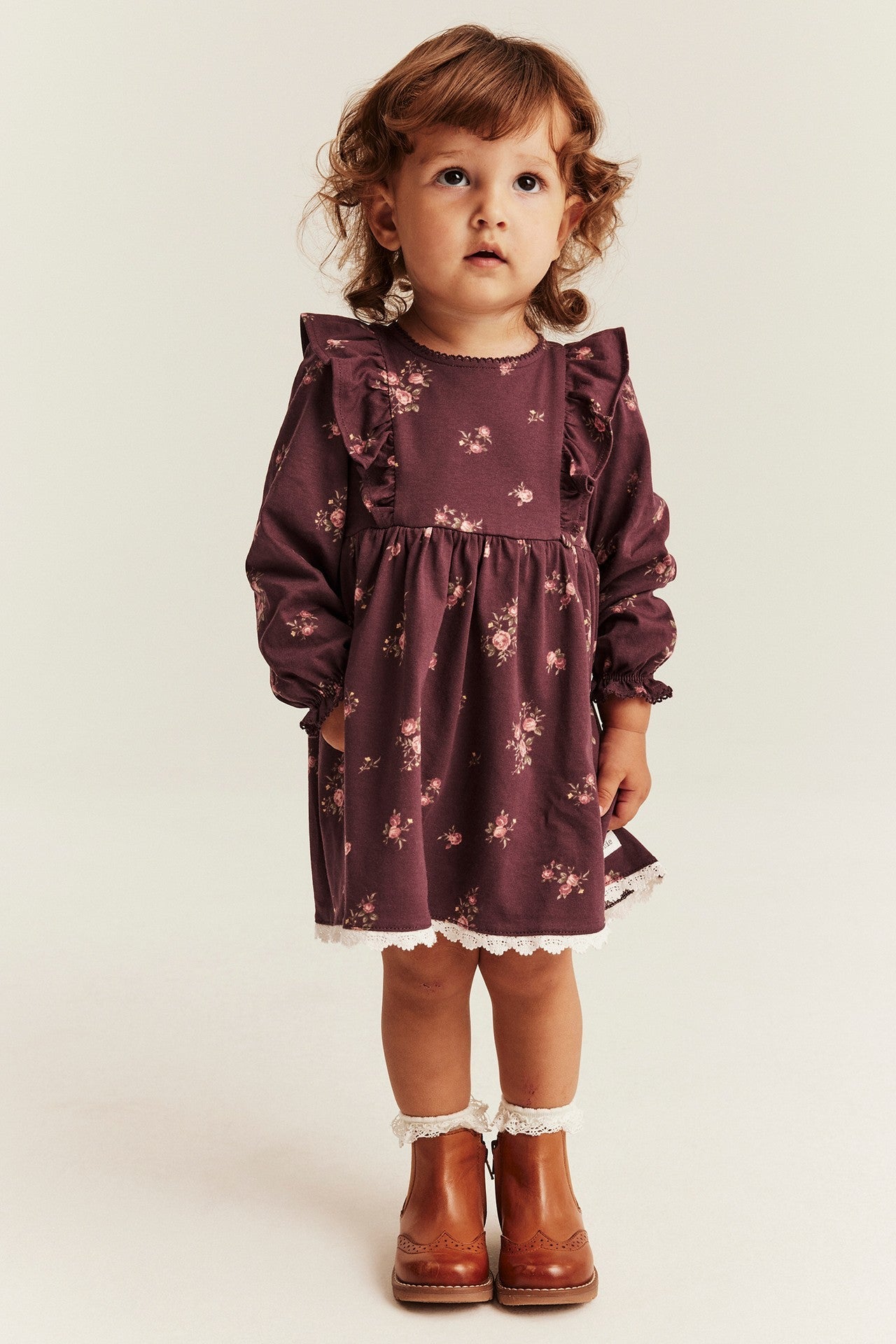 Baby red floral frilled dress