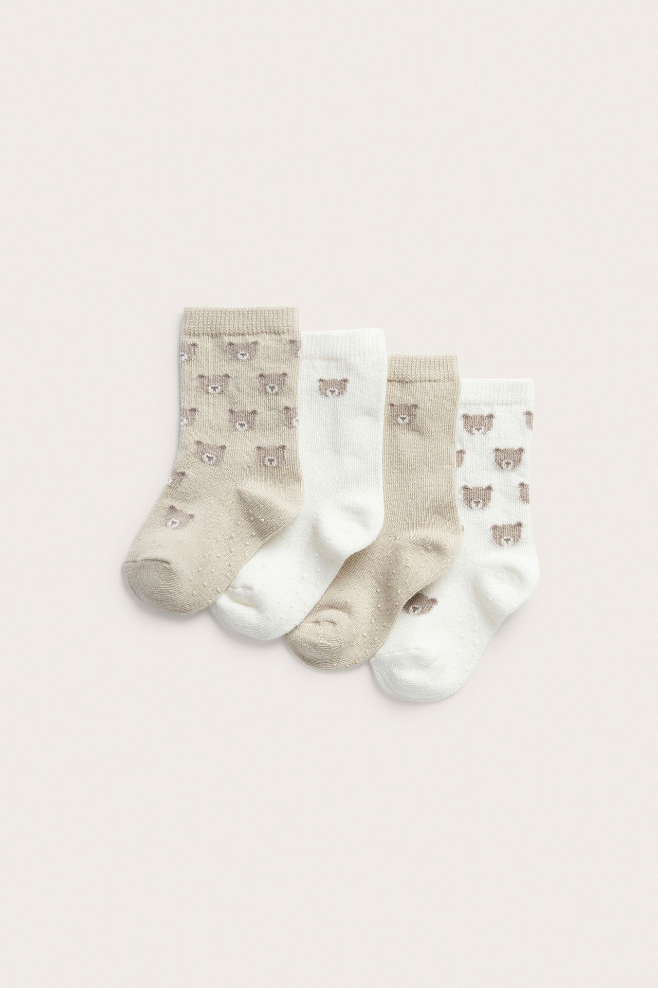 Baby beige teddy bear motif socks (4-pack)