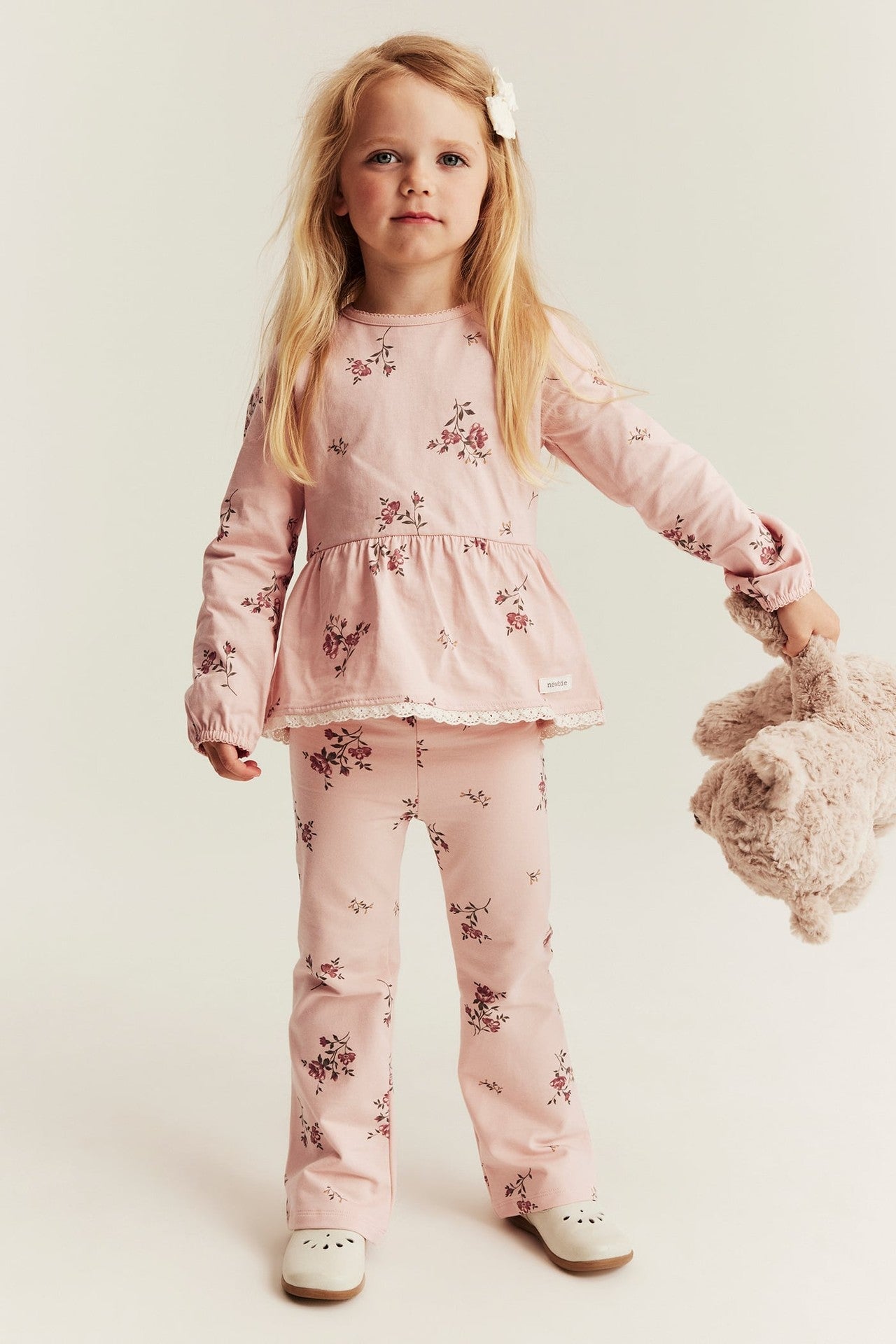 Kids pink floral jersey trousers