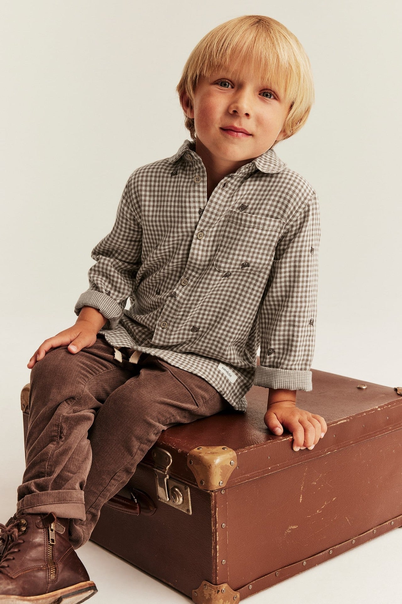 Kids checked shirt with teddy bear print