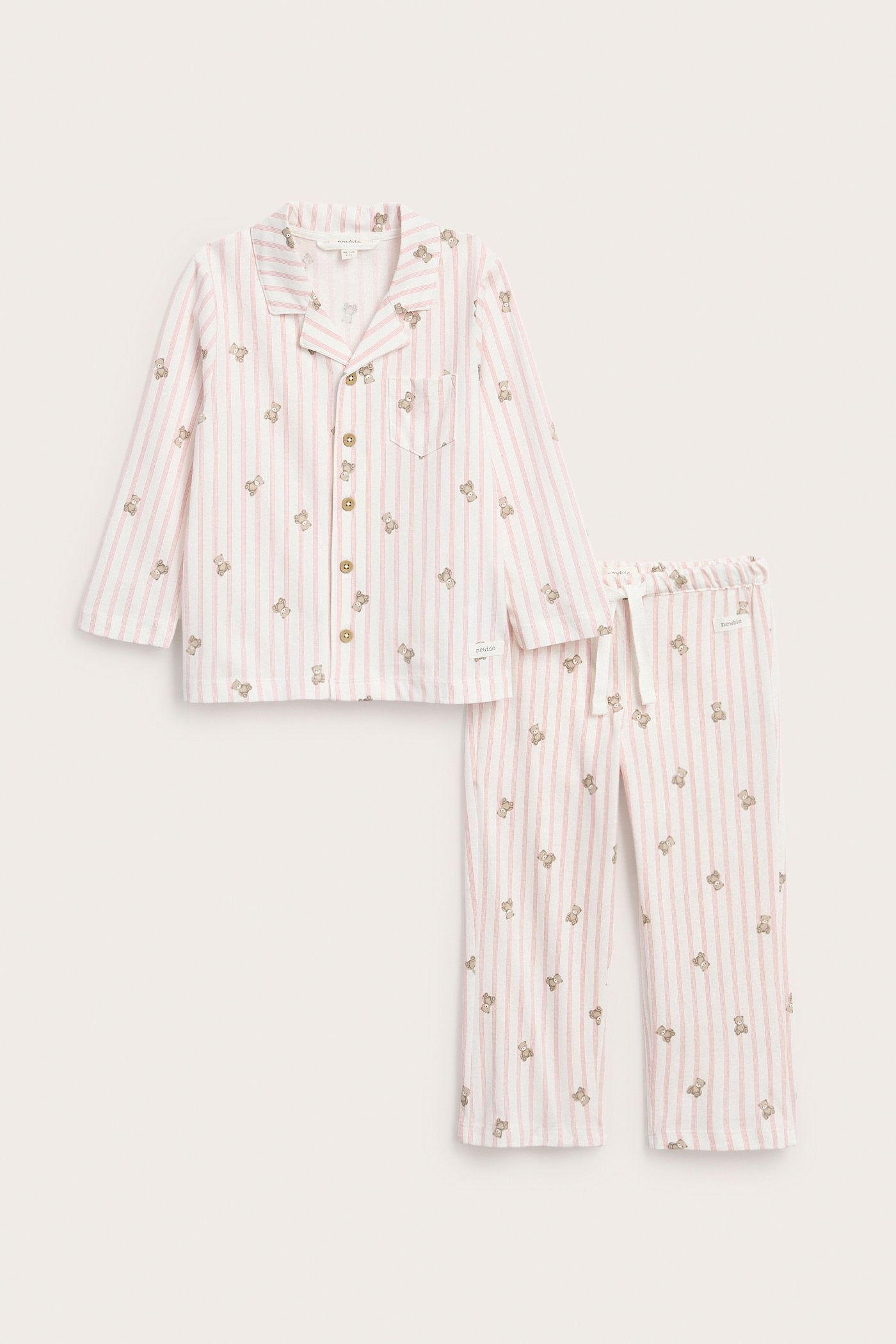 Kids striped pajamas with teddy bear motif