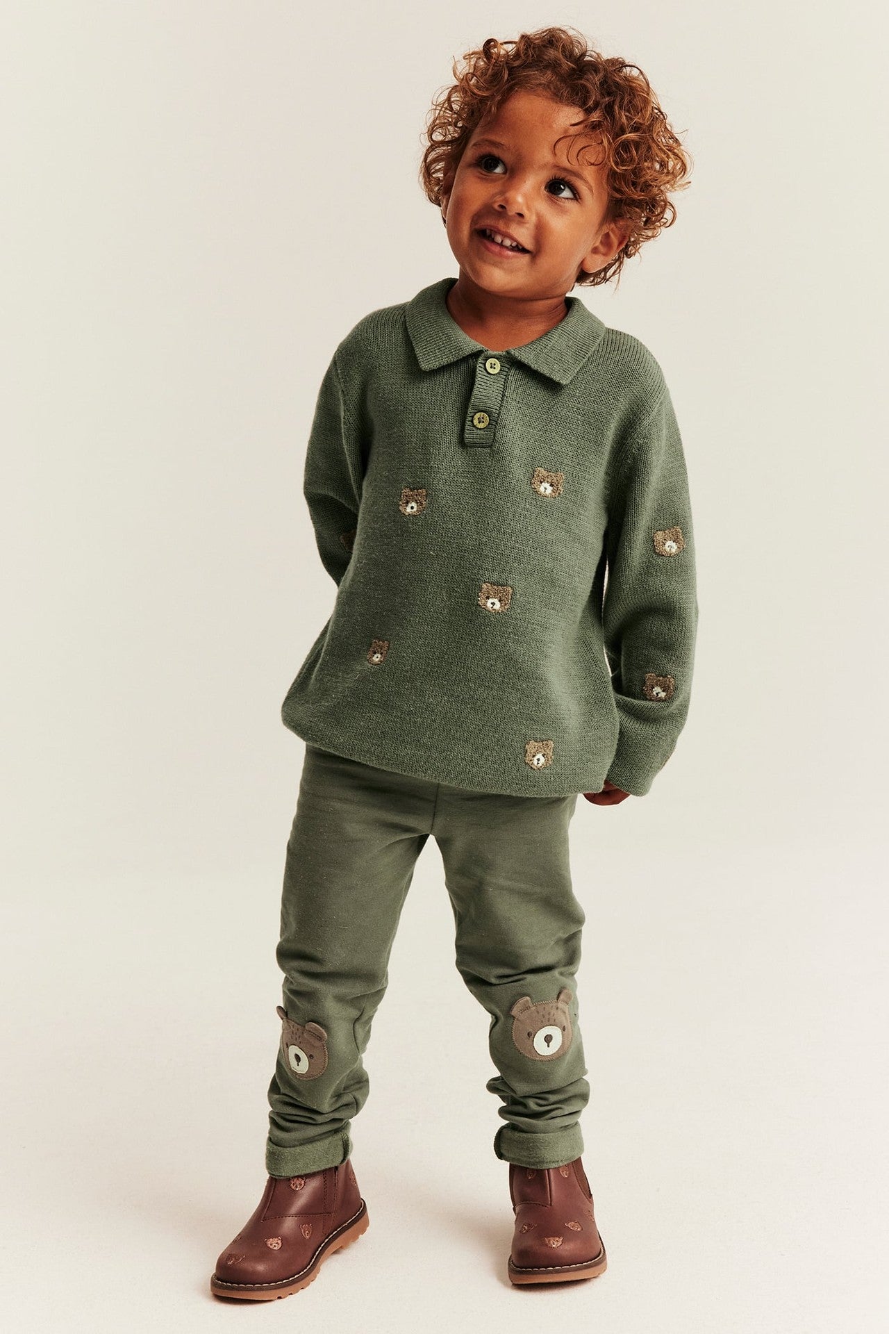 Kids green leggings with bear knees