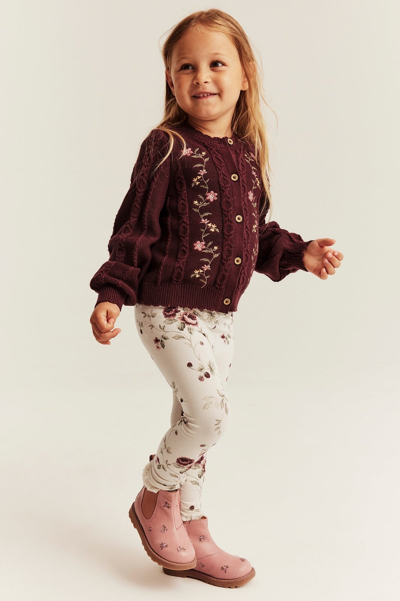 Kids floral leggings with lace ruffle