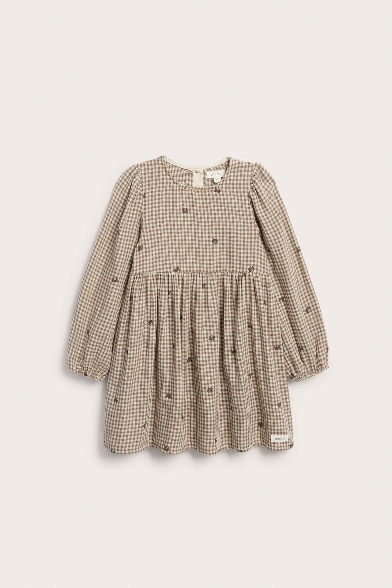 Kids checked dress with teddy bears