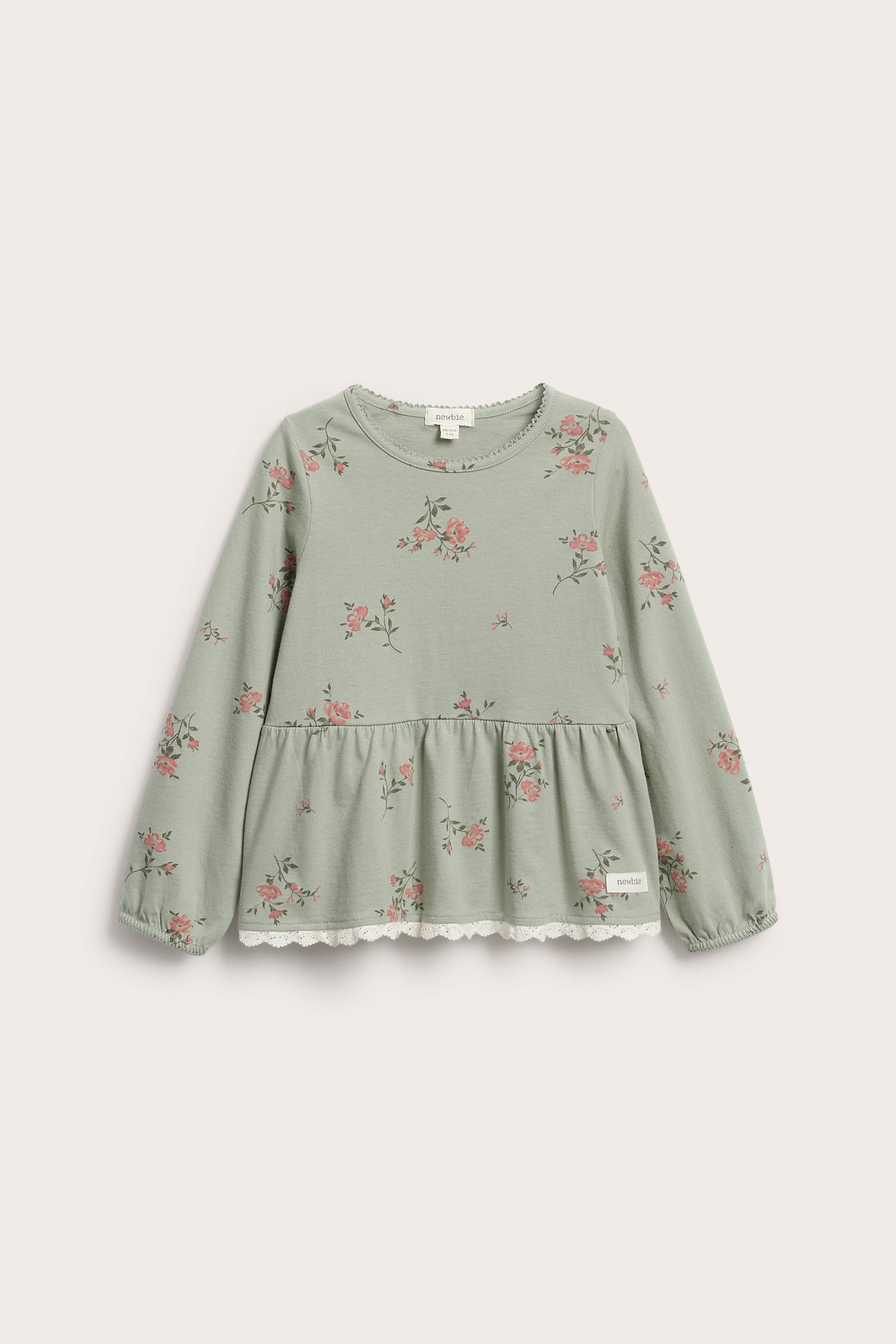 Kids green floral long-sleeve peplum top