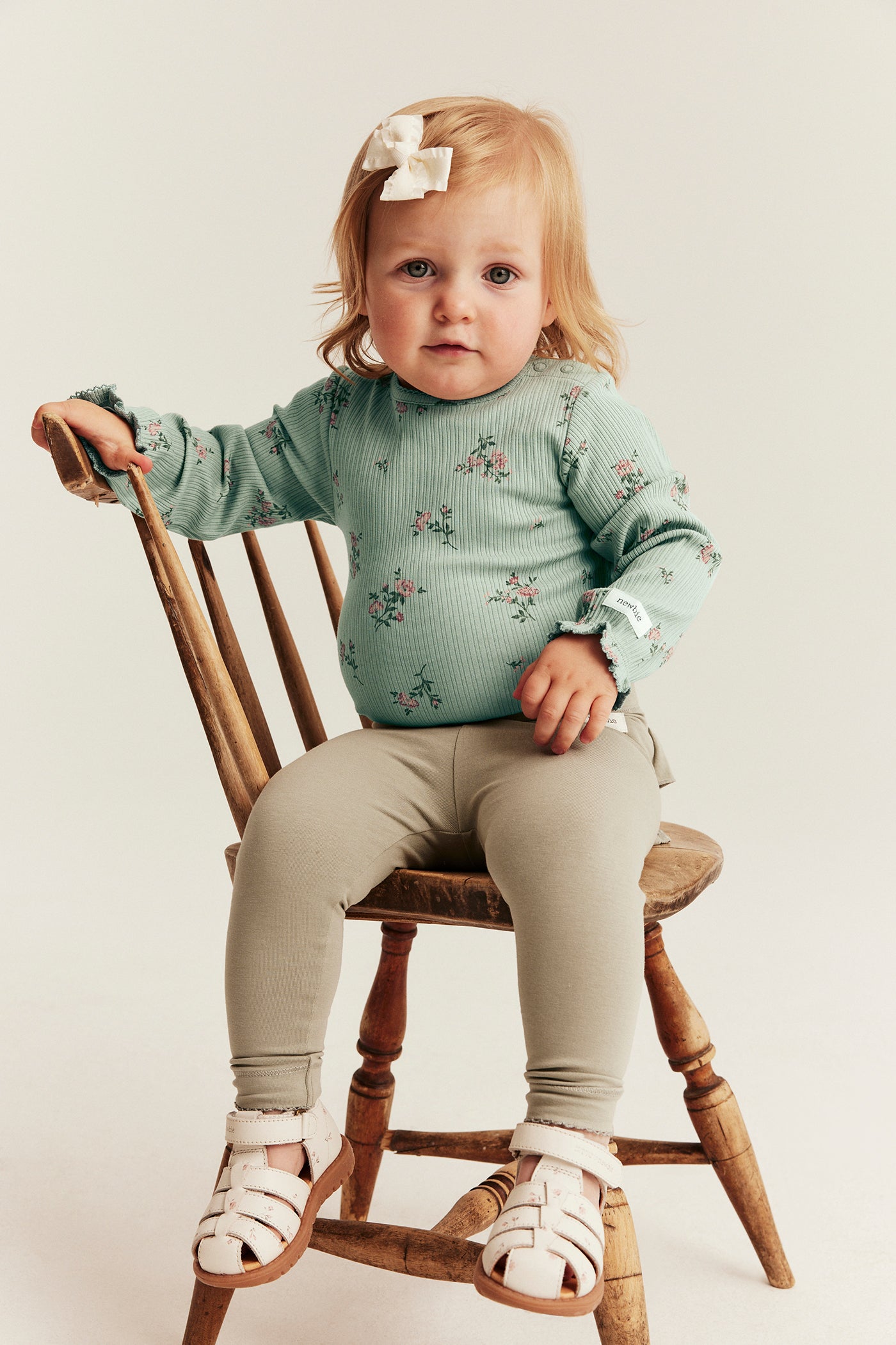 Baby green floral ribbed bodysuit