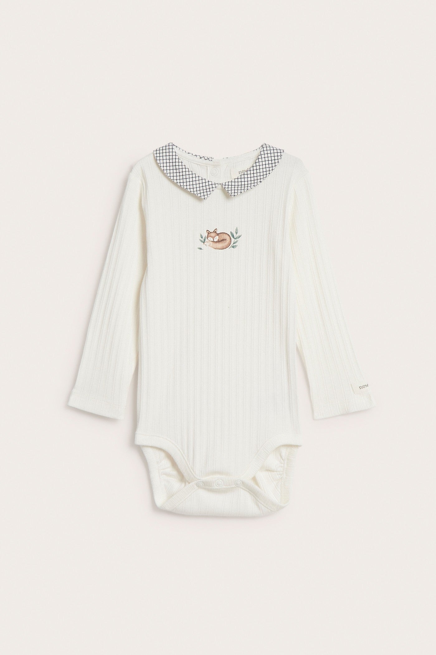 Baby bodysuit with checked collar