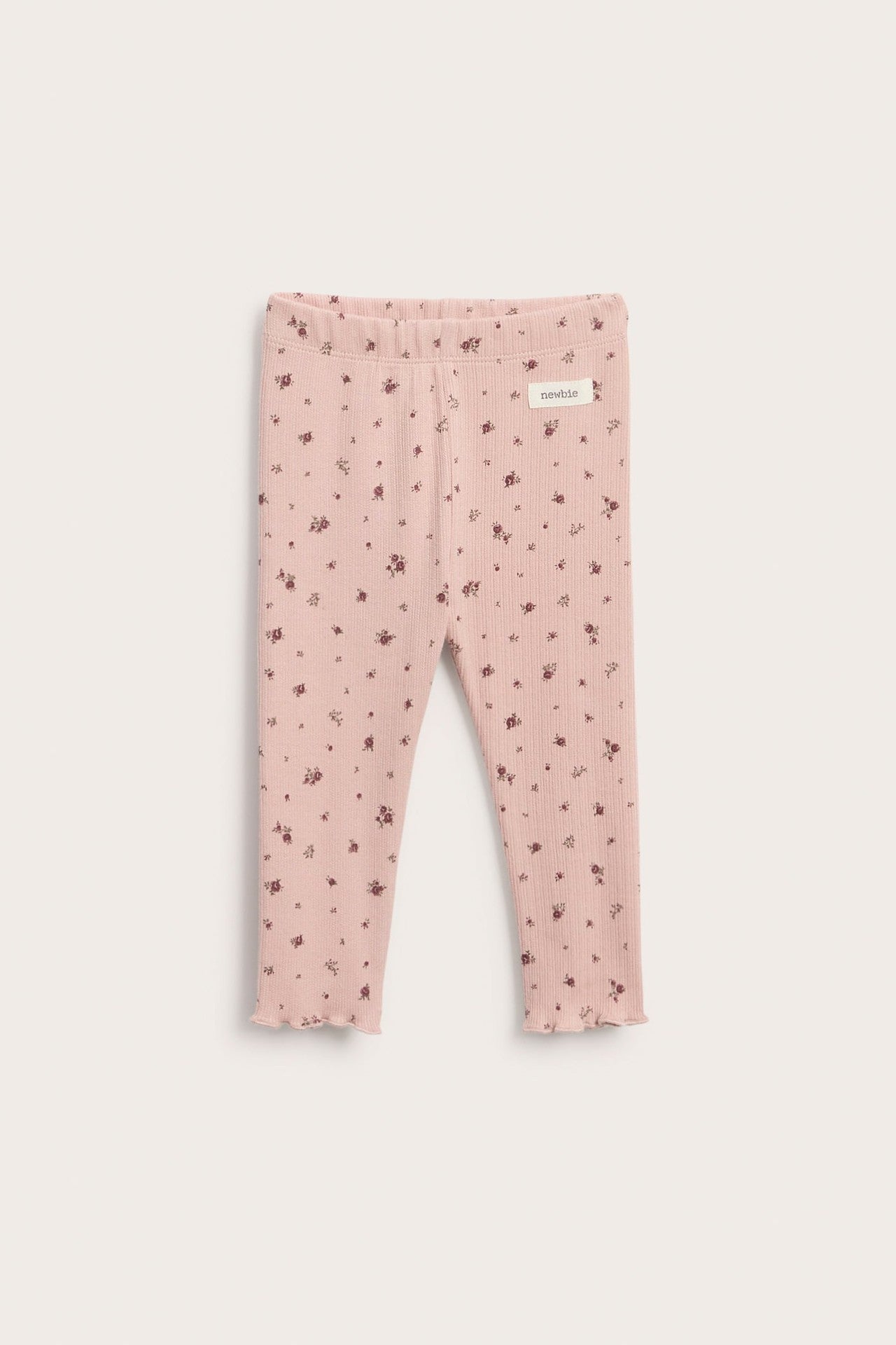 Baby pink floral ribbed leggings