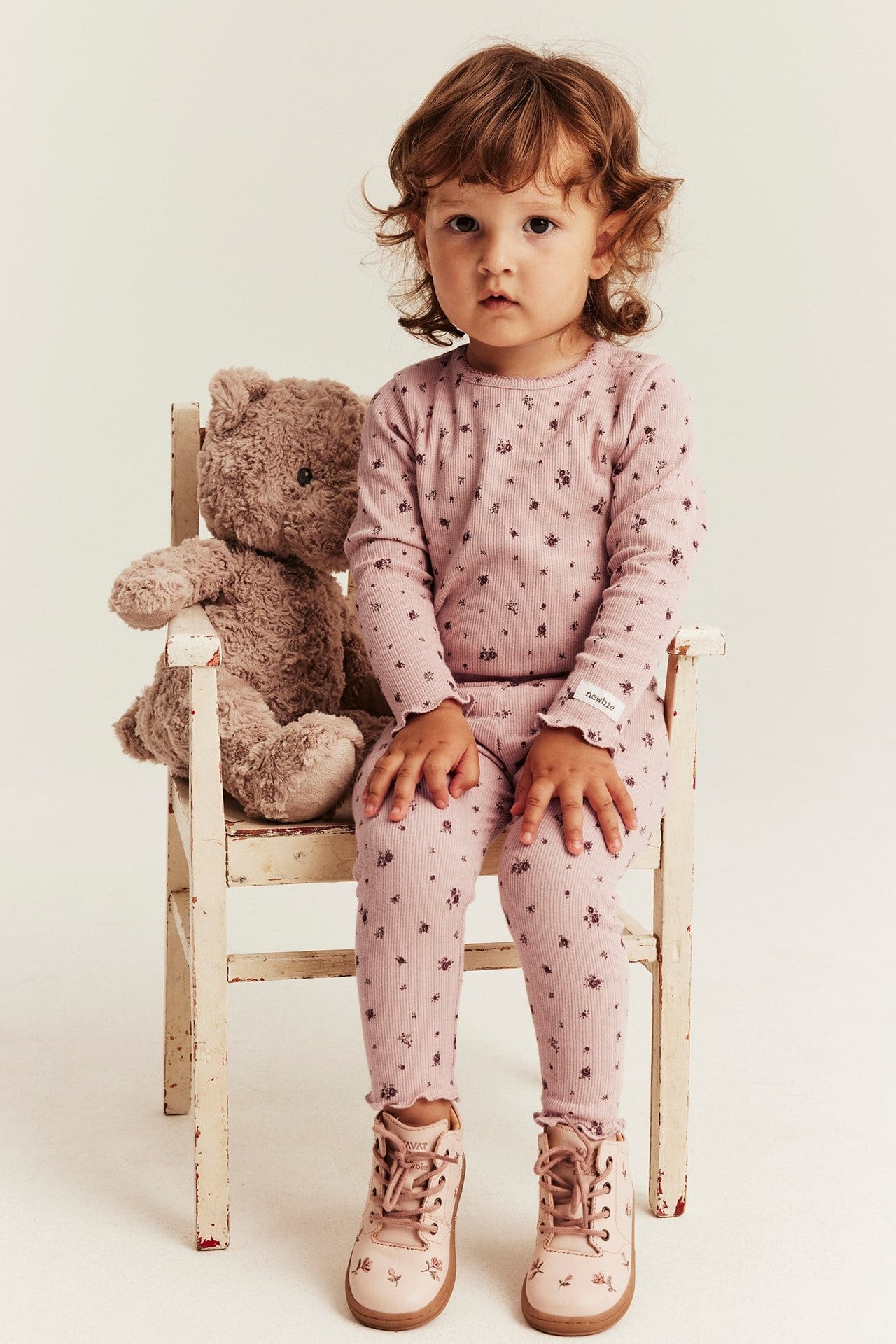 Baby pink floral ribbed bodysuit