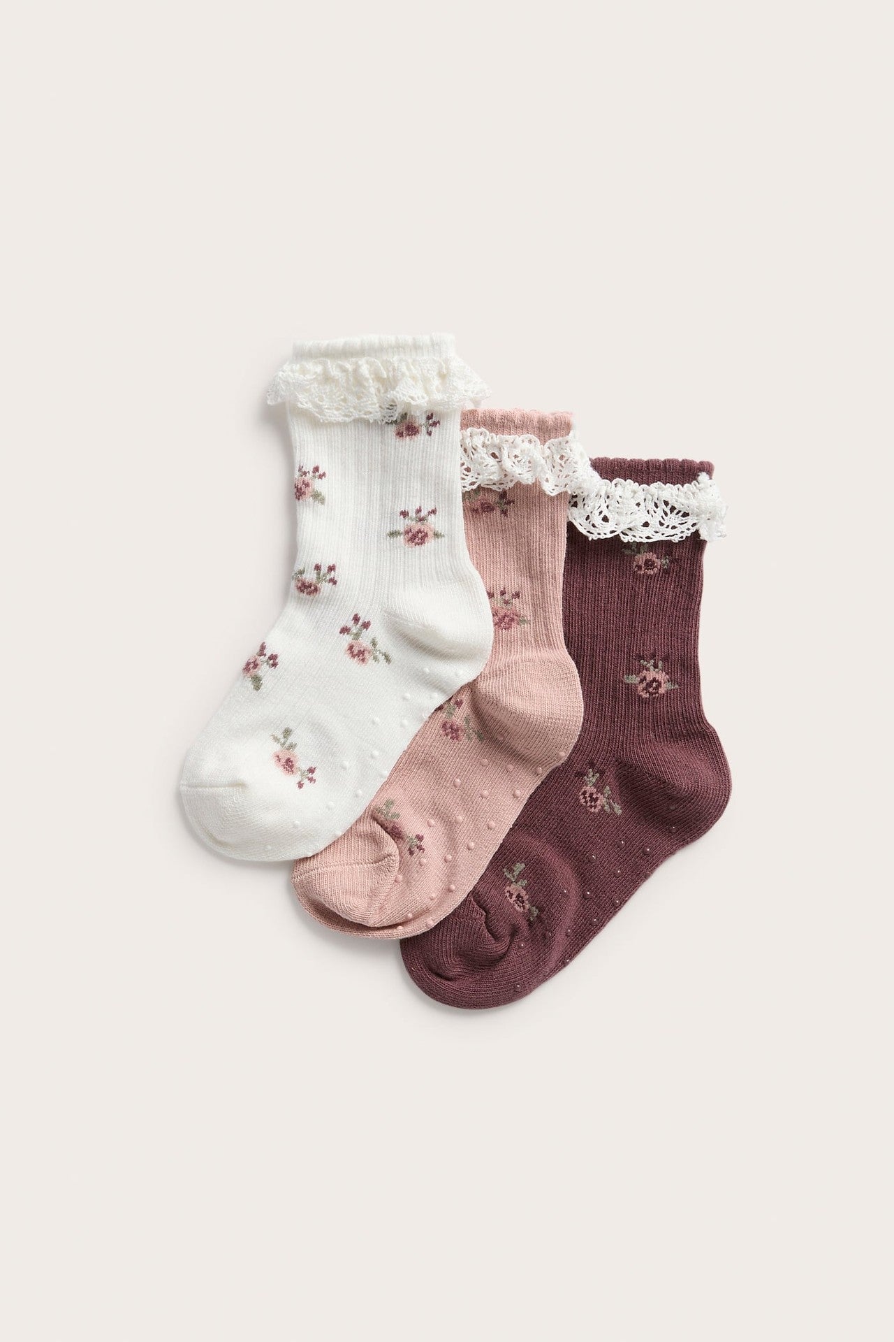Kids 3-pack socks with floral pattern